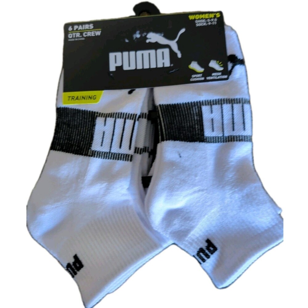 Puma Womens -Training Sports  QTR Crew  6 Pairs Cushioned  socks size 5-9.5